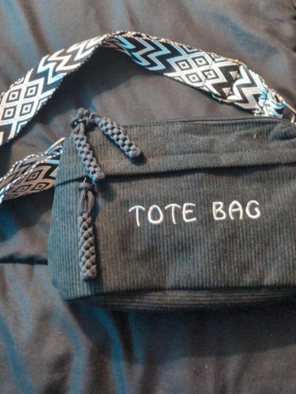 Black Crossbody Bag with Woven Strap - TOTE BAG